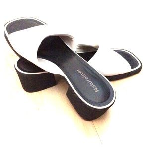 Naturalizer white leather upper square toe slides